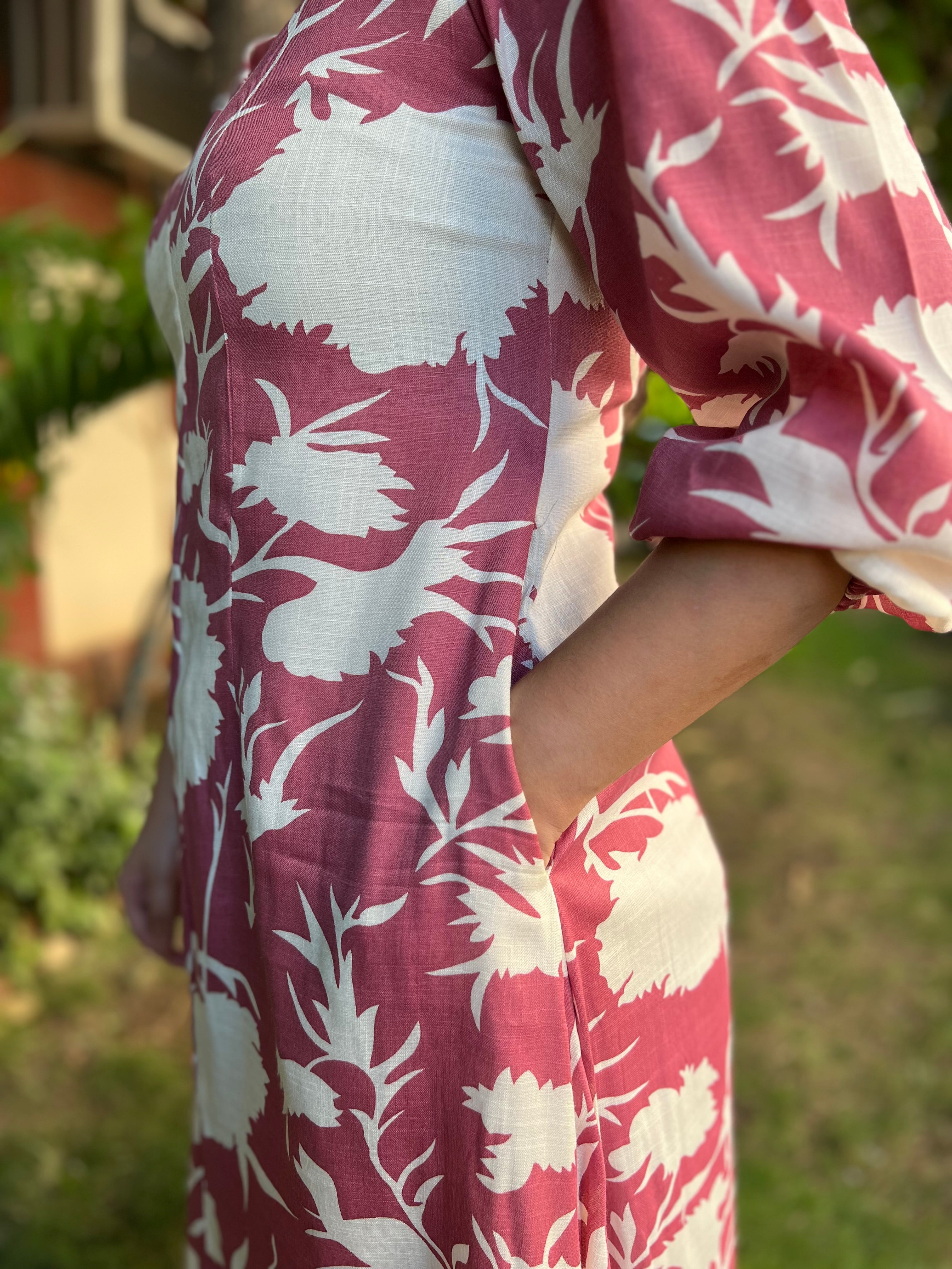 Pink White floral dress - MYSANSKRITAM