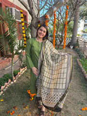 Mehendi green full suit set with chanderi duppata