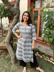 Grey digital Print lace kurta