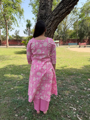 Pink floral Aline coord set with pocket