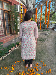 Cream with pink buti kurta