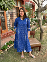 Blue Ikkat Aline kurta with Pocket