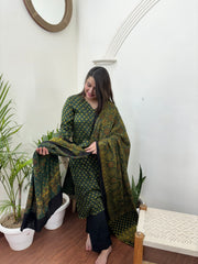 Green rose modal kurta duppata set