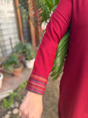 Maroon Solid long woollen Kurta