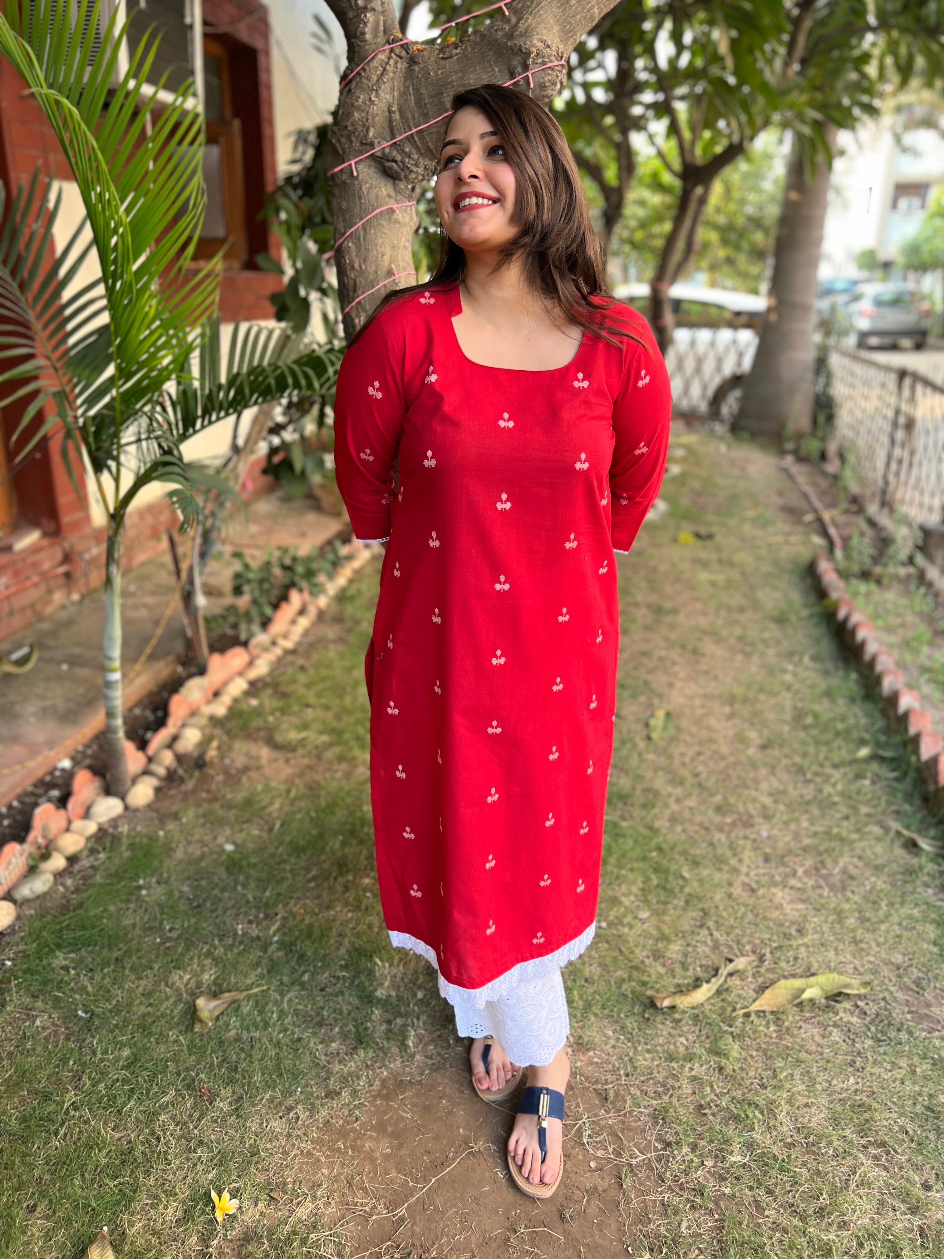 Tamatari red Kurta with handblock Kota Doria duppata - MYSANSKRITAM