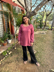 Pink solid woollen short kurti