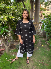 Black embroidered kurta (Umbrella sleeve) - MYSANSKRITAM