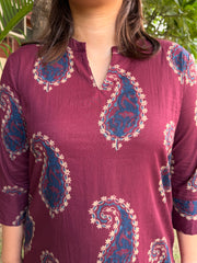 Mulberry Maroon Ambi Kurta close up by Sanskritam