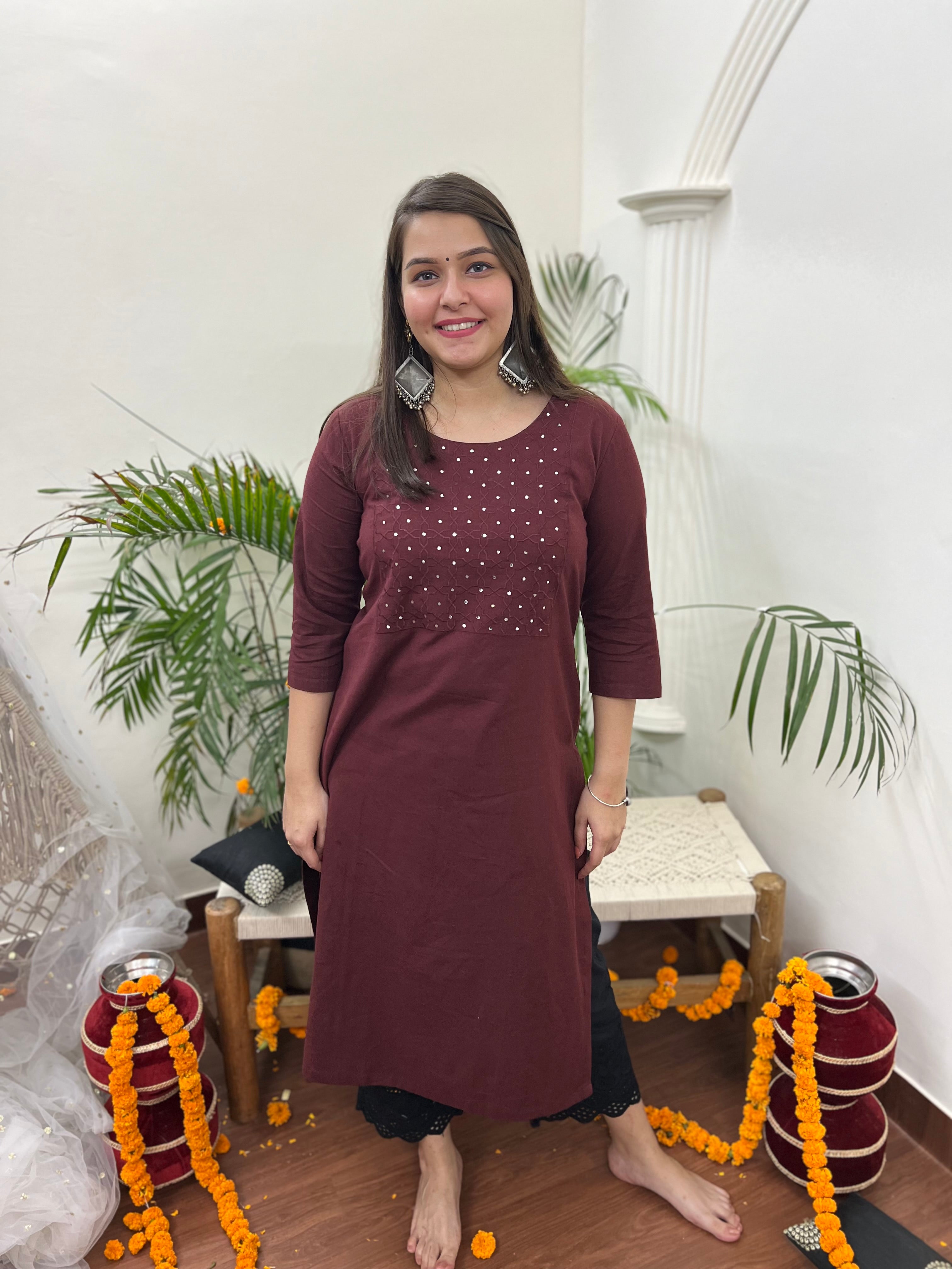 Coca cola mirror work embroidered kurta - MYSANSKRITAM