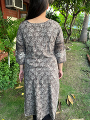 Mouse color Bagru lacework kurta - MYSANSKRITAM