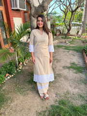 Beige Chikan Lace Kurta - MYSANSKRITAM