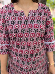Pink floral handblock Short Kurti