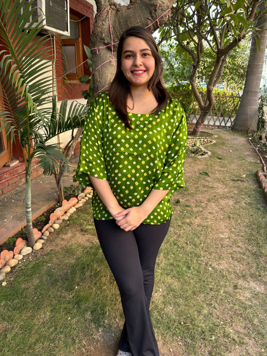 Parrot green Bandhini handcrafted Modal Silk Top