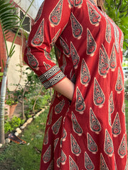 Maroon Leaf A-line Kurta with Pocket by MySanskritam