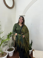 Green rose modal kurta duppata set