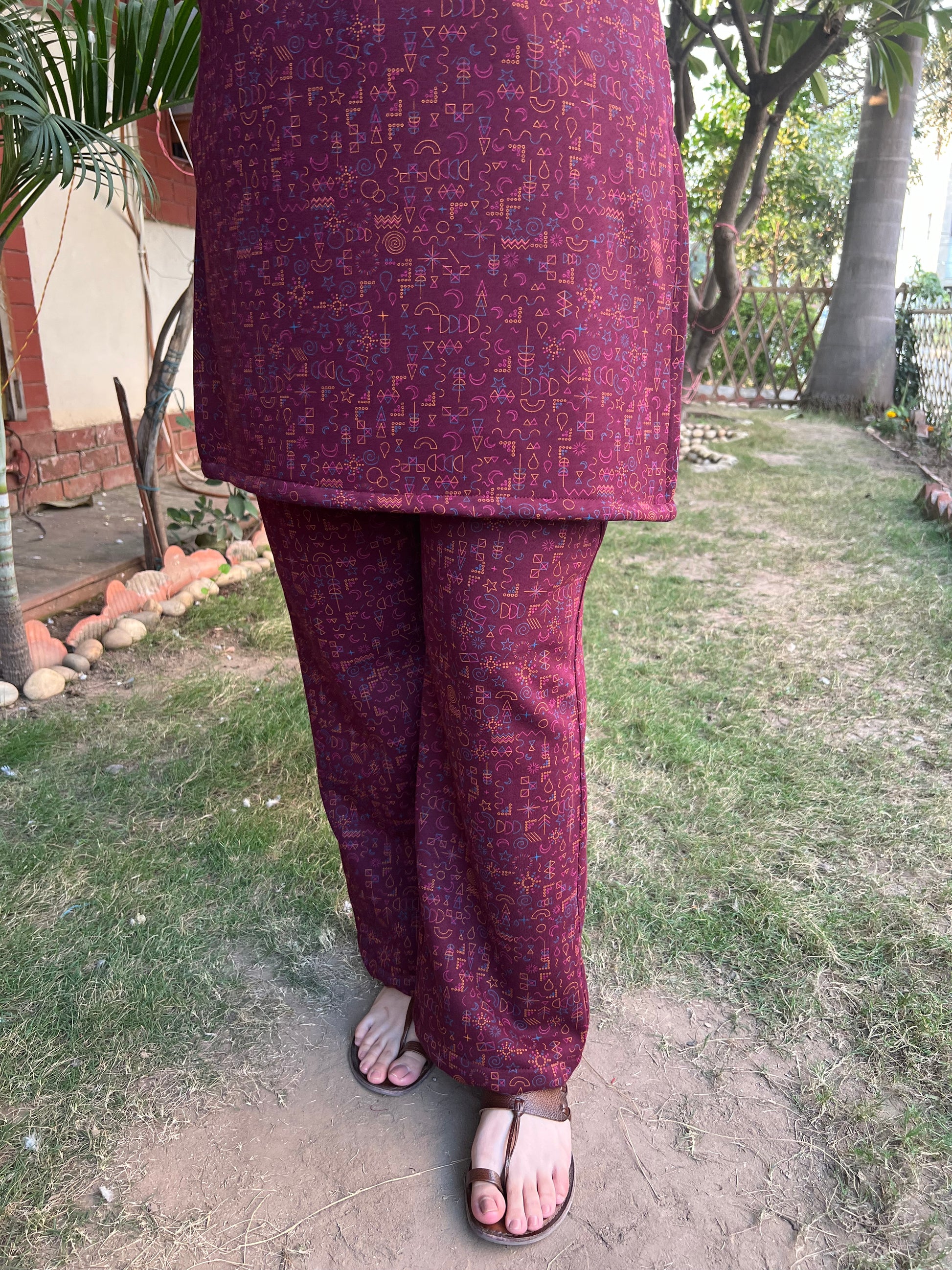 Maroon Fleece winter nightsuit - MYSANSKRITAM