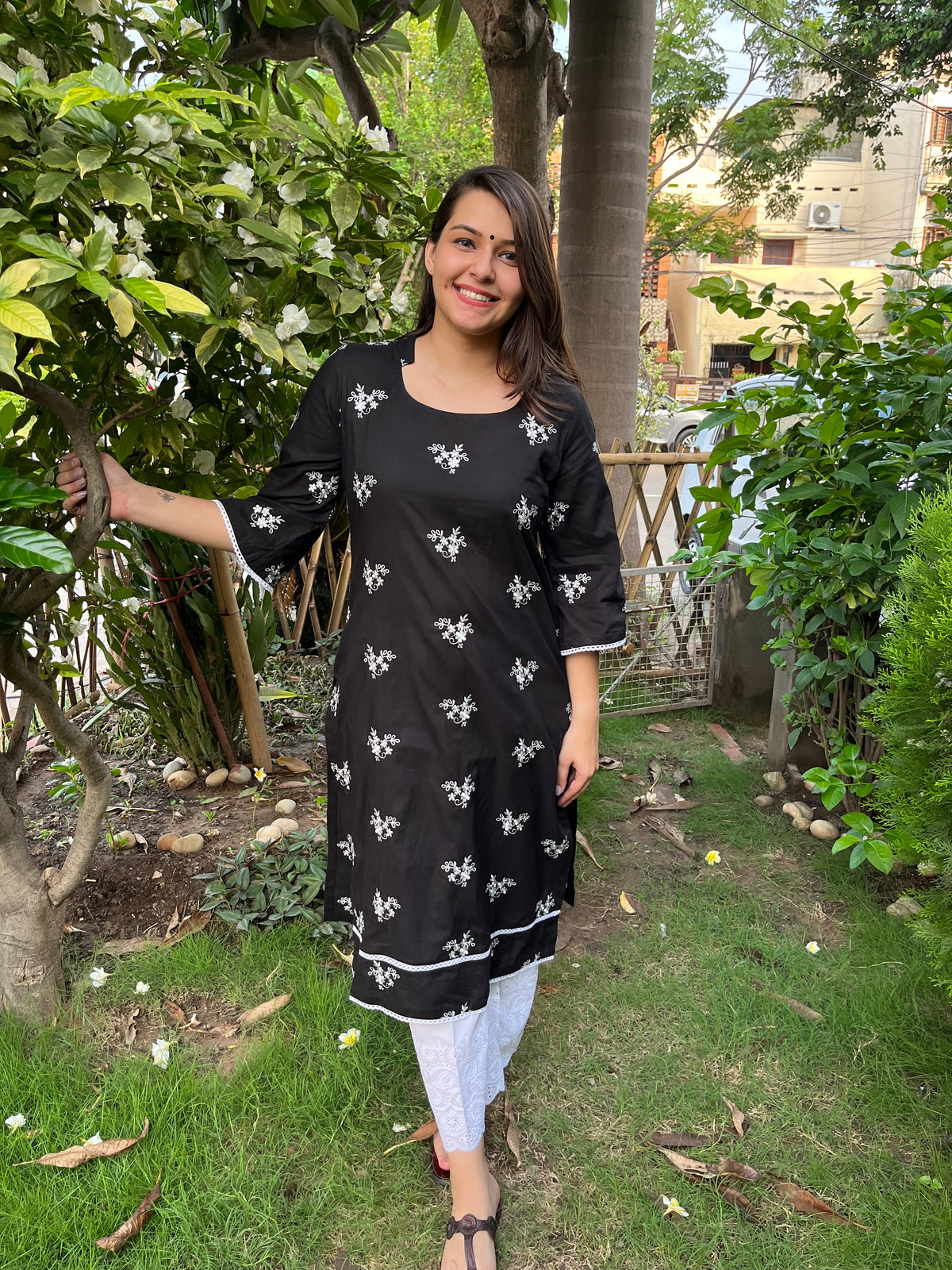 Black embroidered kurta (Umbrella sleeve) - MYSANSKRITAM