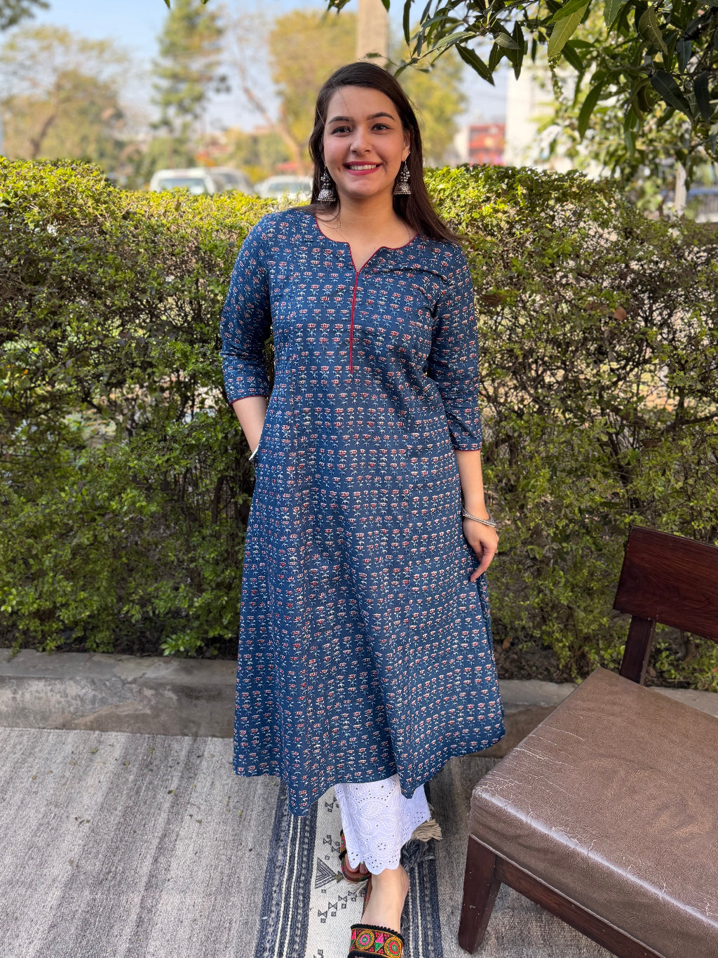 Blue Rose Aline Kurta by Sanskritam