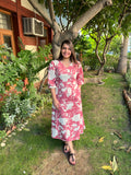 Pink White floral dress - MYSANSKRITAM