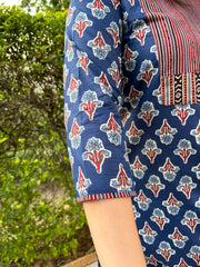 Blue Sanganeri yoke kurta