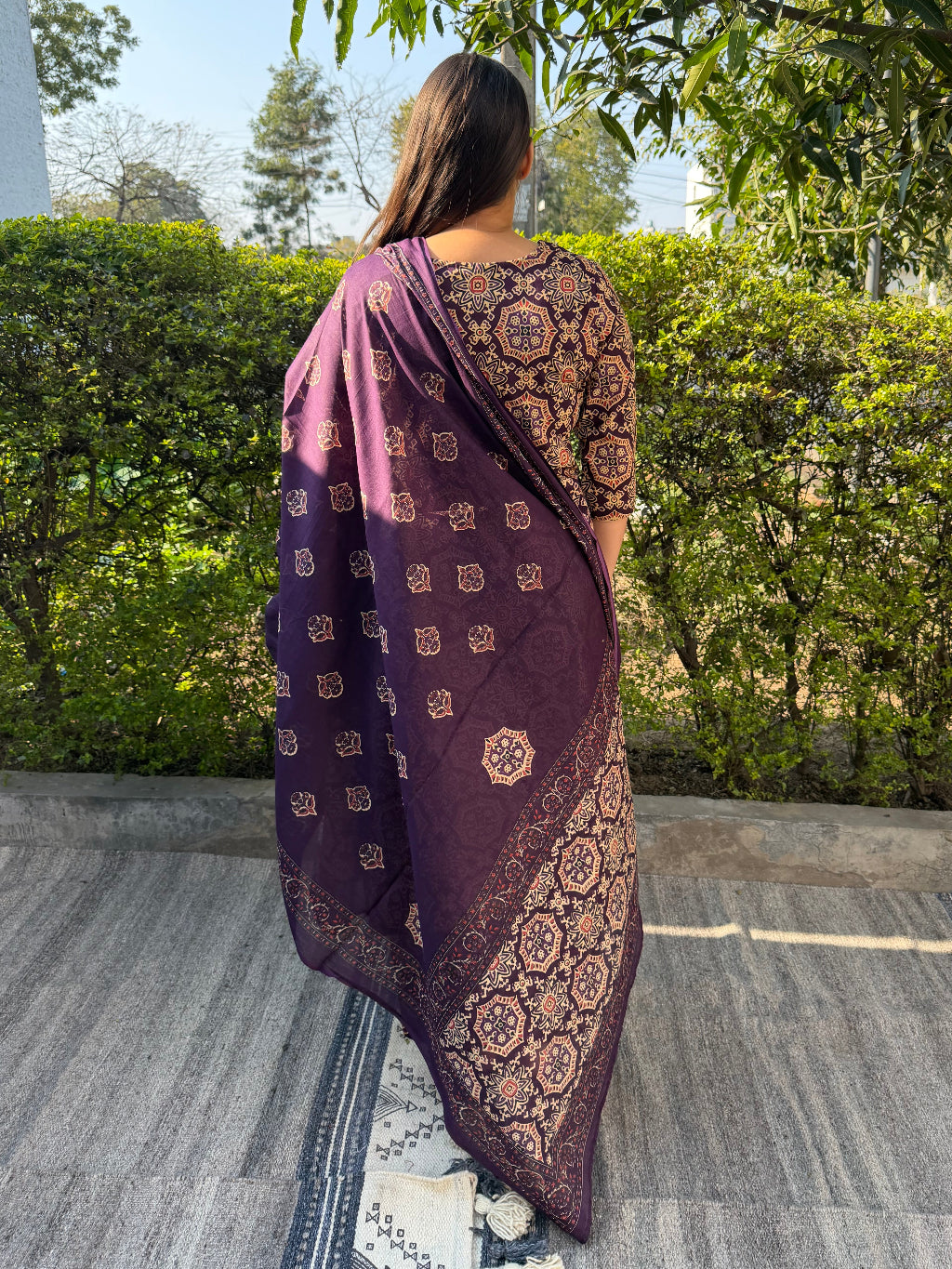Purple Jaal Full Suit Set from the back by MySanskritam