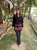 Black Kullu border woollen short kurti - MYSANSKRITAM