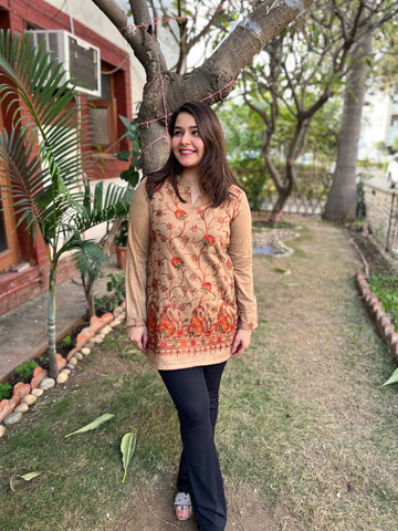 Camel color Kanni embroidered short kurti