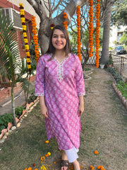 Lavender Border kurta