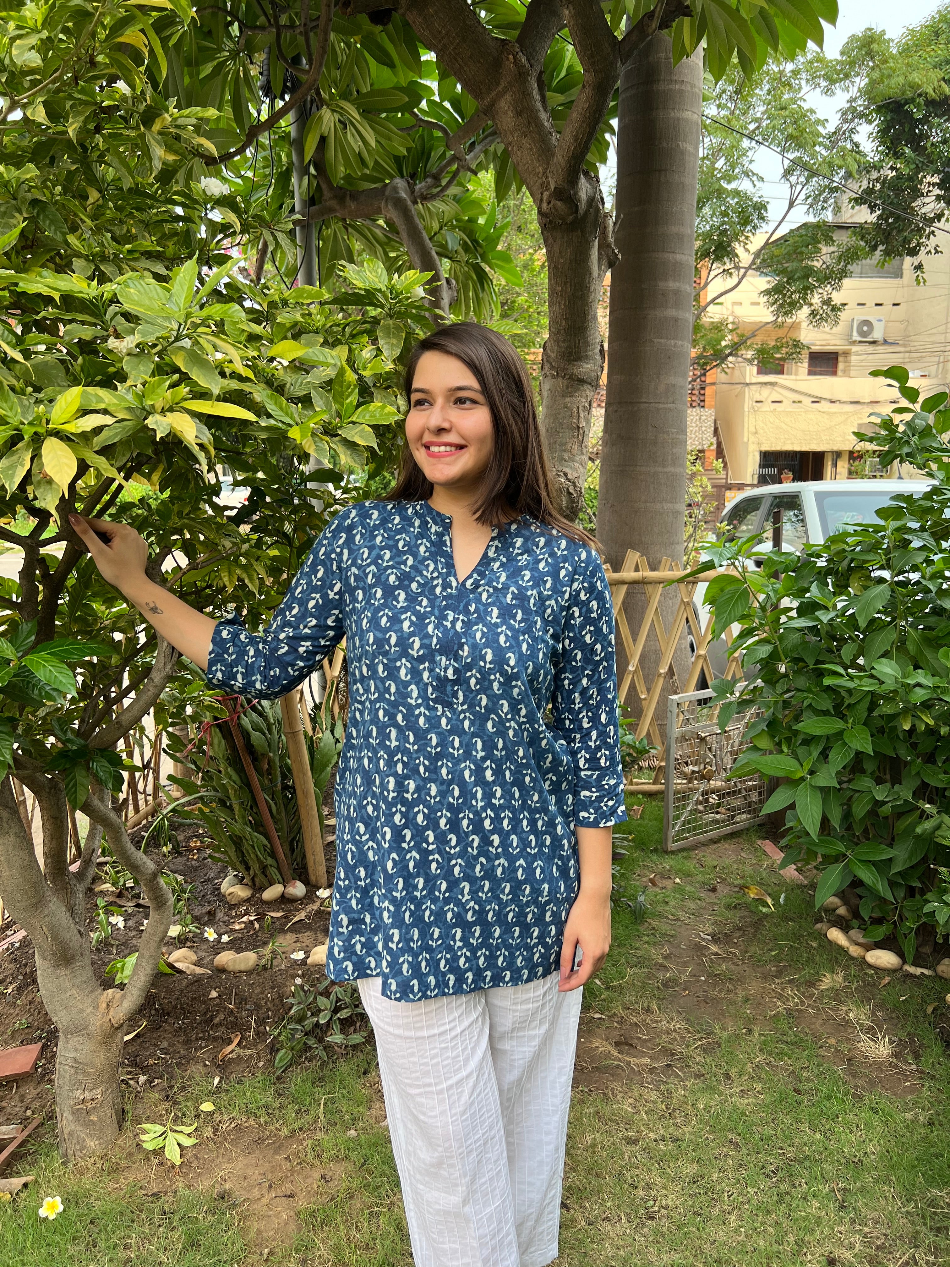 Indigo Ban neck Ambi kurti - MYSANSKRITAM