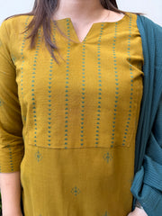 Mustard Mehendi Buti Suit Set