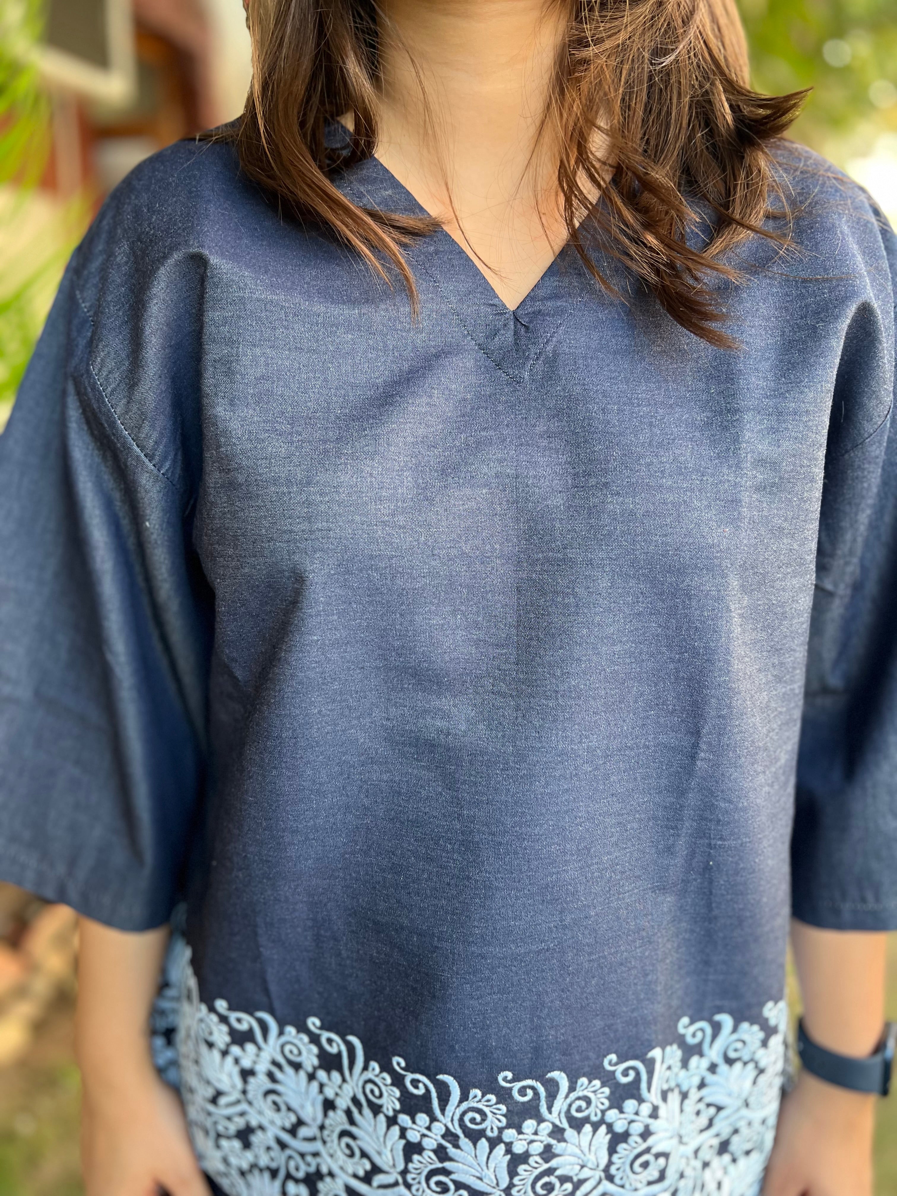 Soft denim embroidered top - MYSANSKRITAM