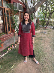 Maroon Bindi Yoke kurta