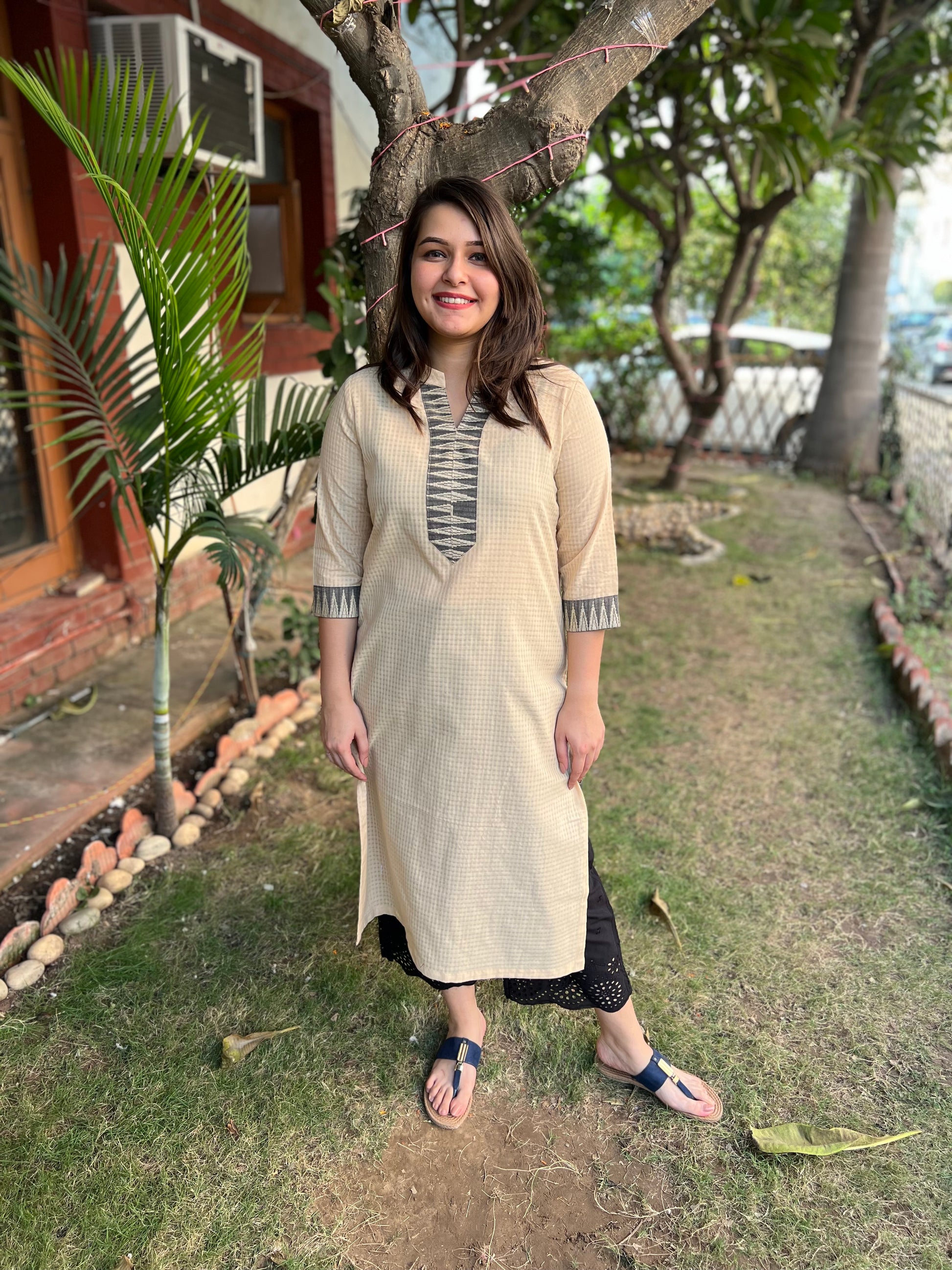 Cream Border kurta with Chanderi duppata - MYSANSKRITAM