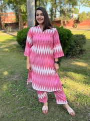 Peach HANDLOOM ikkat aline coord set