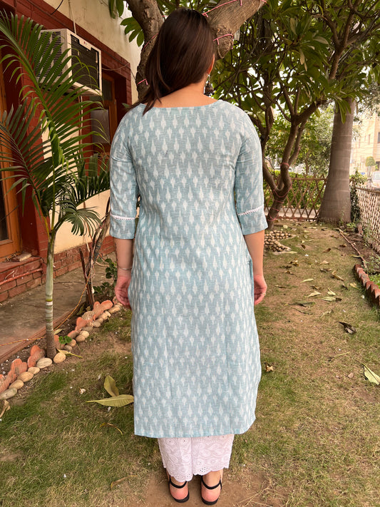 Pastel blue ikkat kali kurta