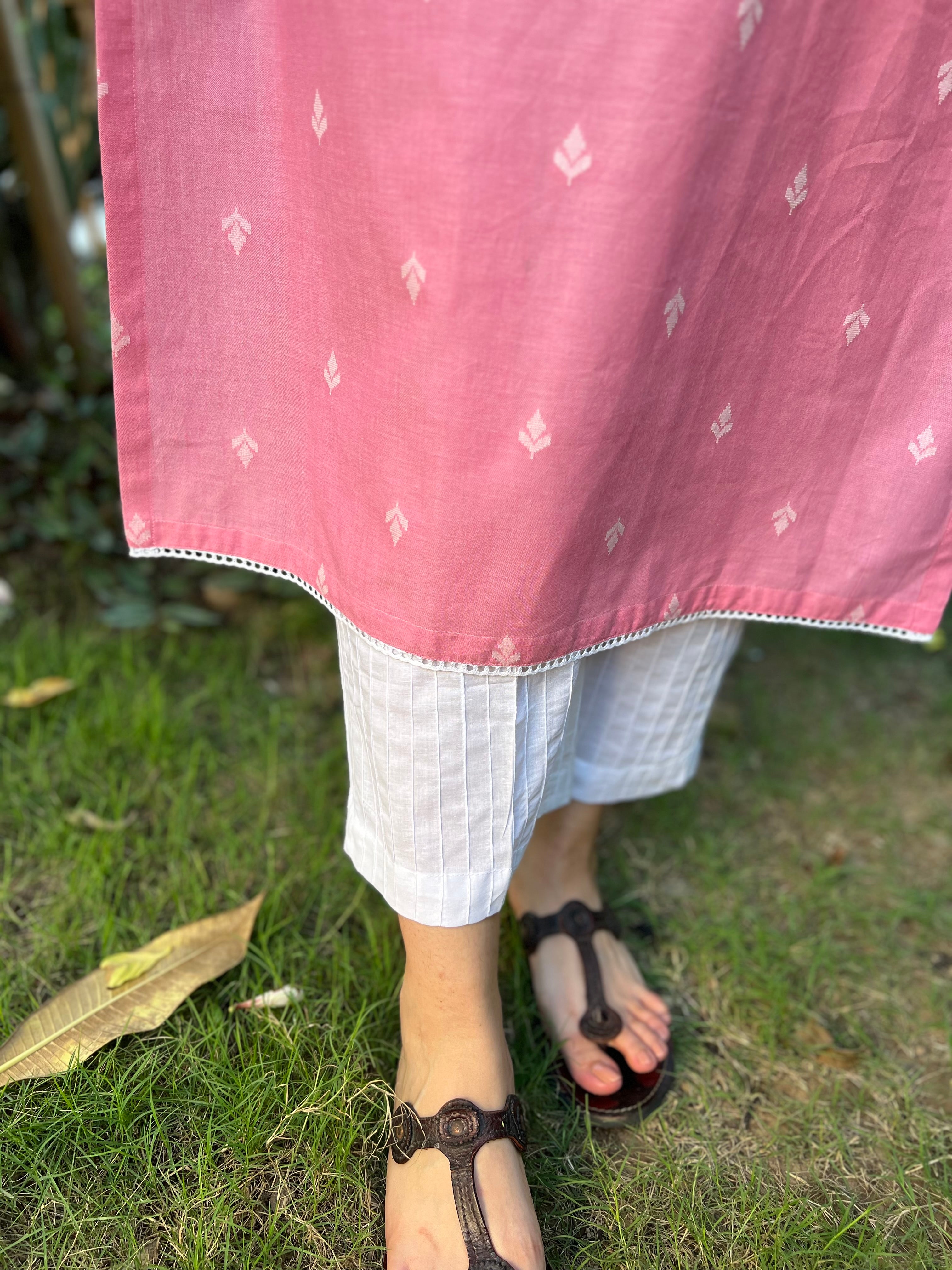 Pink basic malai cotton kurta - MYSANSKRITAM