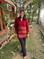 Maroon Kullu border woollen short kurti