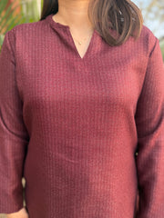 Burgundy self design woollen short kurti