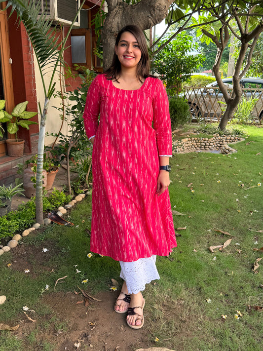 Magenta Ikkat A-line Kurta with Pocket by Sanskritam