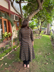 Black ikkat cotton straight Kurta