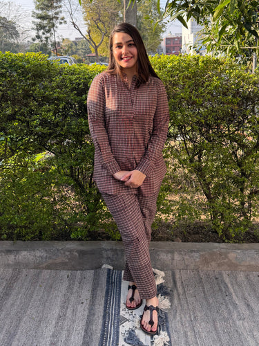 Brown Lines Handblock printed Co ord Set