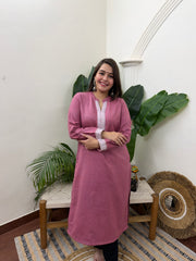 Pink woollen kurta with border