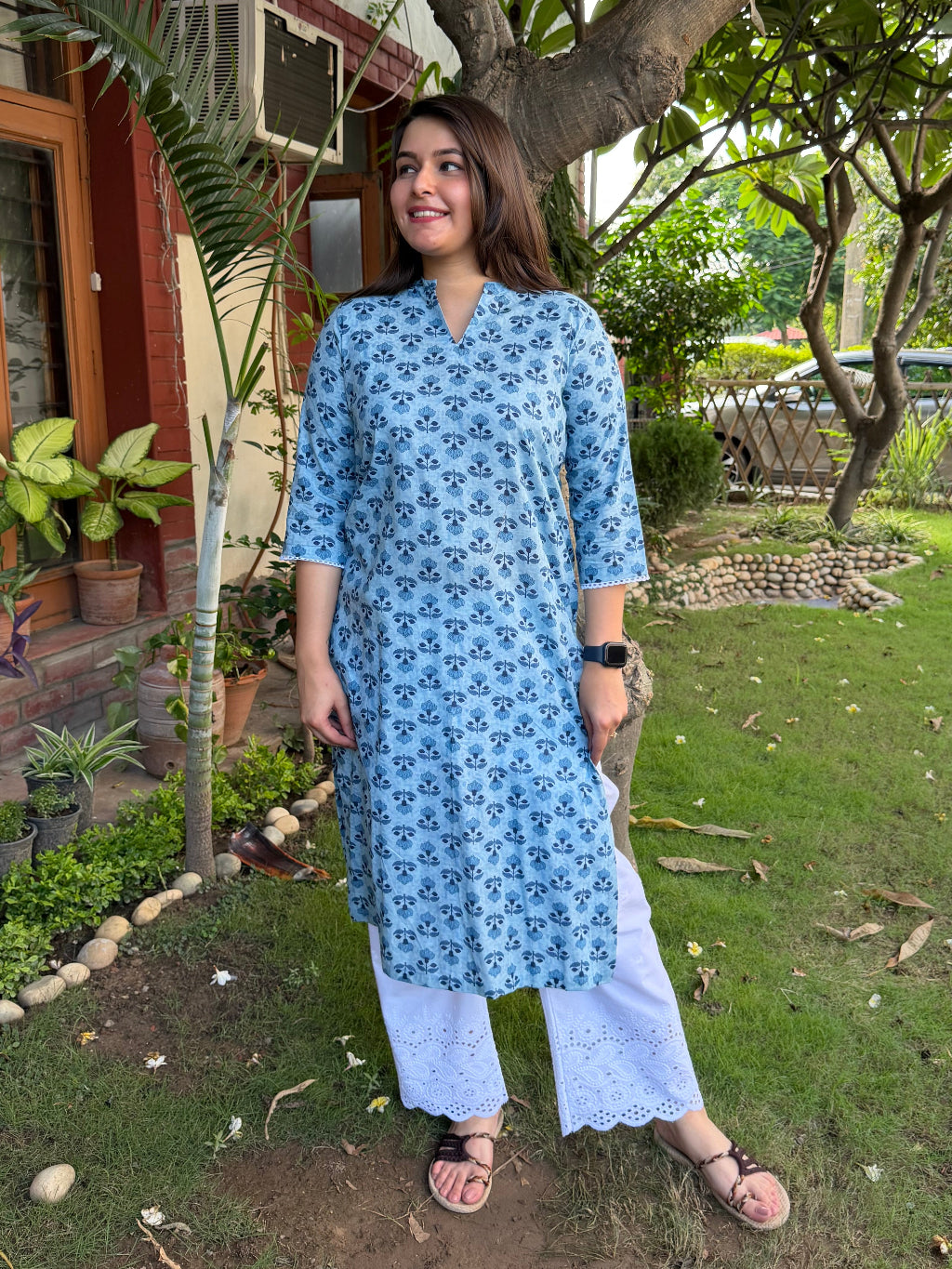 Blue Floral Kurta by Sanskritam