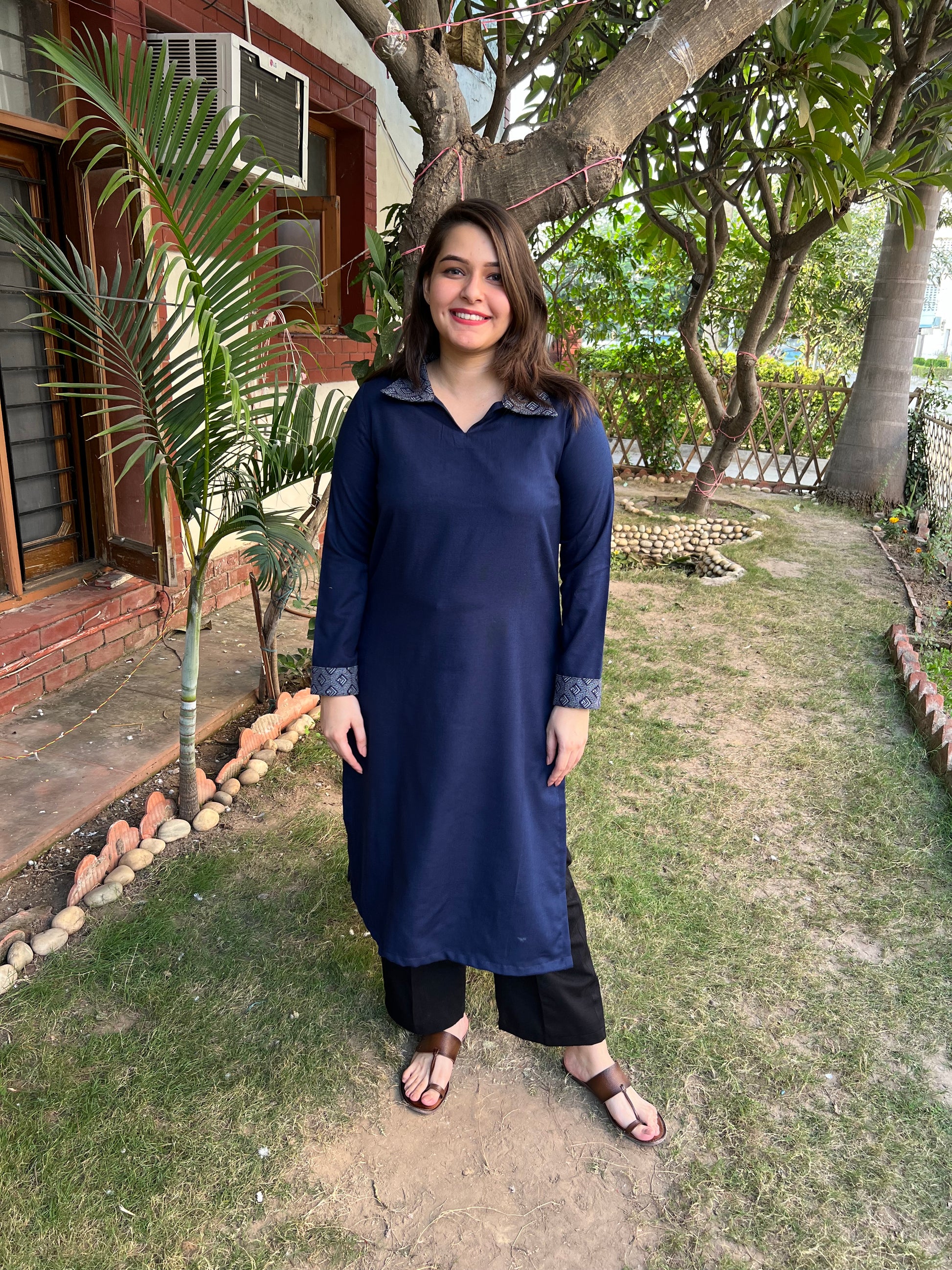 Dark Blue basic Woollen kurta - MYSANSKRITAM