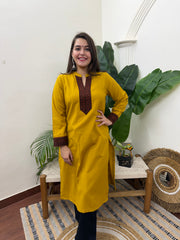 Mustard solid woollen kurta with border