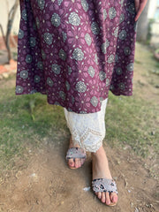 Purple floral A-Line Kurta