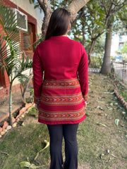 Maroon Kullu border woollen short kurti