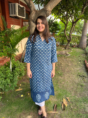 Indigo Buti kurta with Chikan border - MYSANSKRITAM