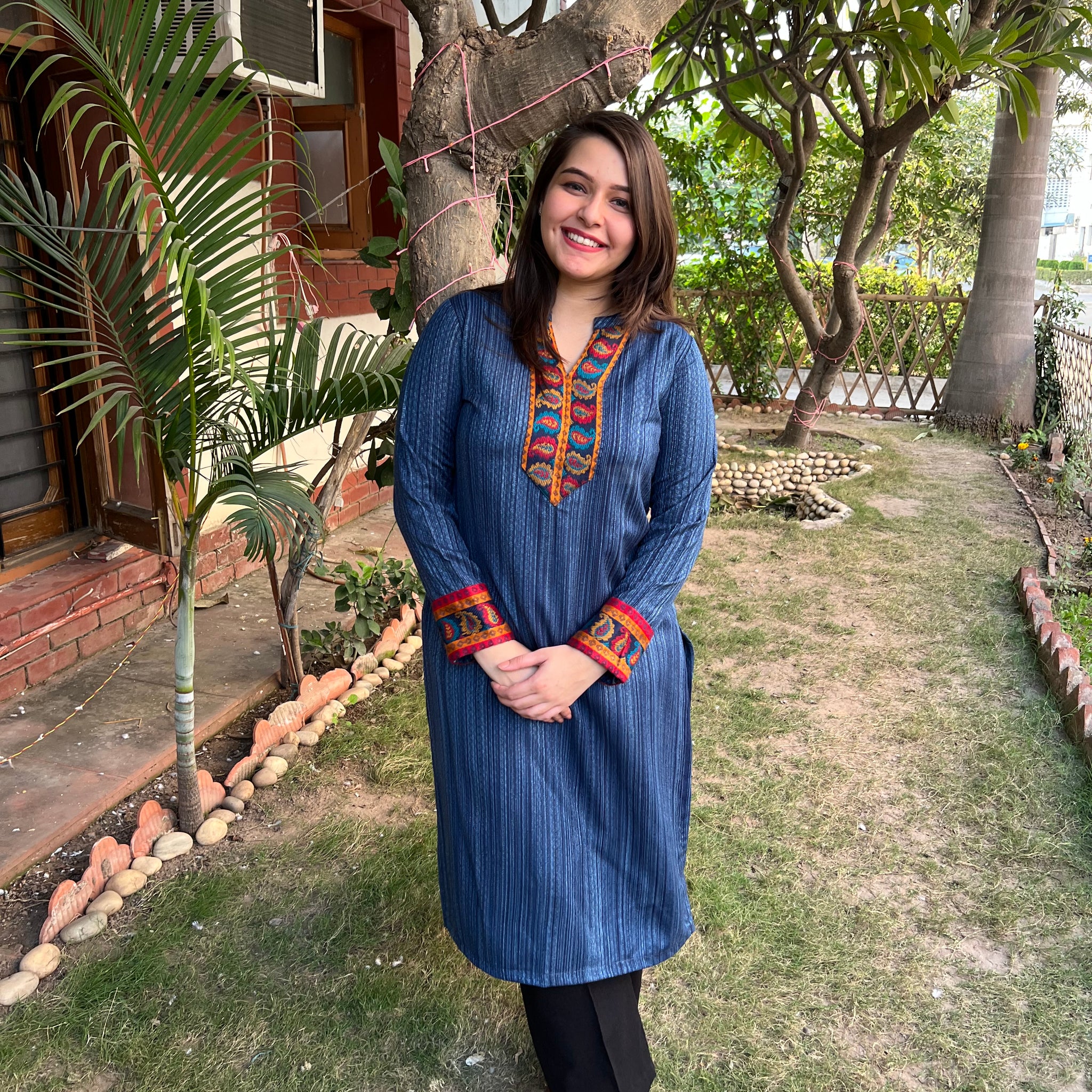 Indigo textured Woollen kurta