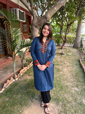 Indigo textured Woollen kurta